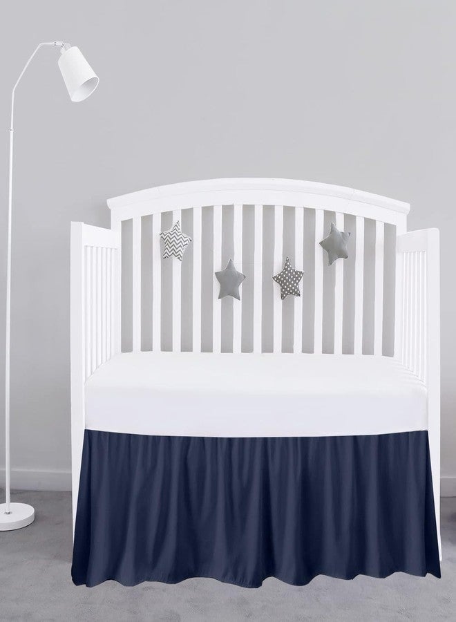 SKY BEDDINGS تنورة سرير أطفال باللون الأزرق الداكن، مقاس 28 بوصة × 52 بوصة مع طول 14 بوصة - تنورة سرير أطفال مكشكشة بزوايا مشقوقة - تنورة سرير أطفال ناعمة قياسية للأطفال الرضع من الجنسين - Image 1